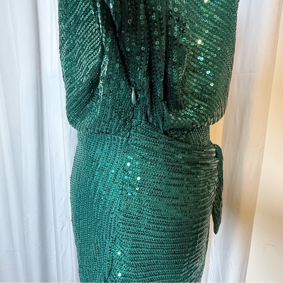 Grace Karin Emerald Green Sequin Asymmetrical Wrap Dress NWT Women’s Medium - Picture 13 of 16